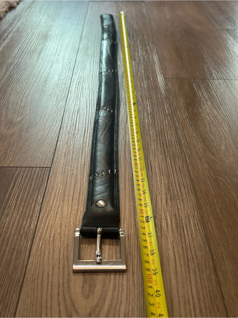 Max Boy Italy Genuine Leather Black Belt 110cm Silver Buckle